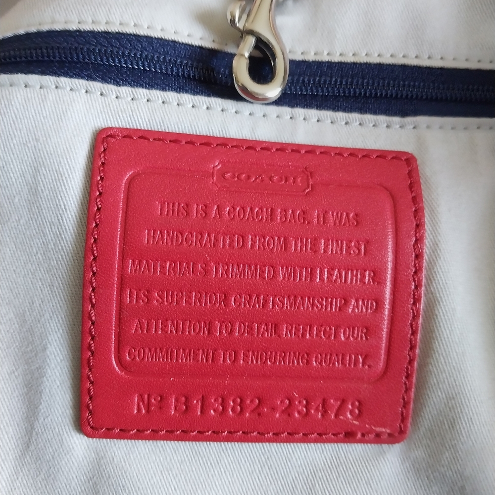 Coach "St. James" LEGACY Red Cream Blue XX Large Canvas Nautical Striped Tote - Picture 8 of 14